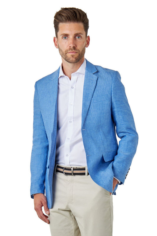 LEWIS - Sky Blue Linen Tailored Fit Summer Suit Blazer