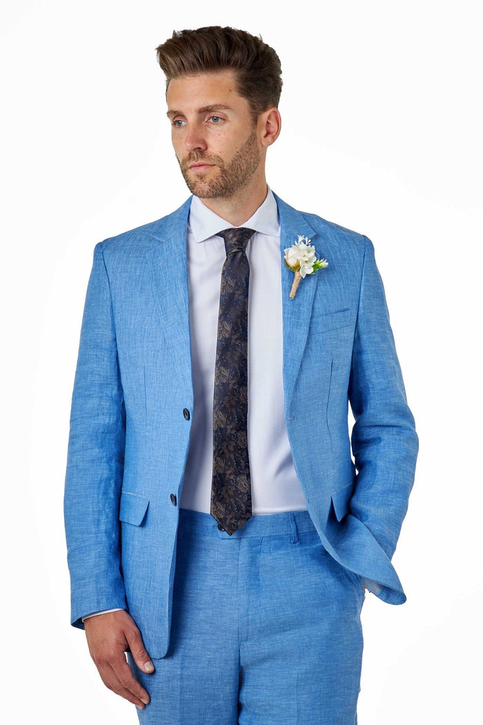 LEWIS - Sky Blue Linen Tailored Fit Summer Suit Blazer