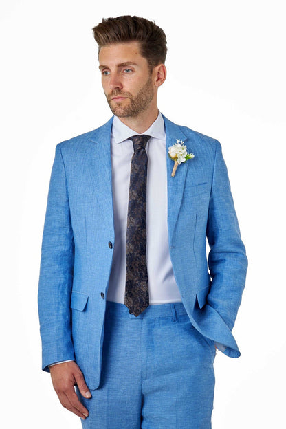 LEWIS - Sky Blue Linen Tailored Fit Summer Suit Blazer