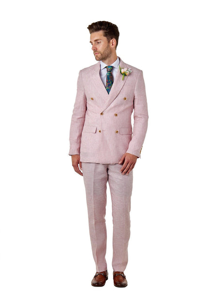Tailored Fit Double Breasted Pink Linen Suit