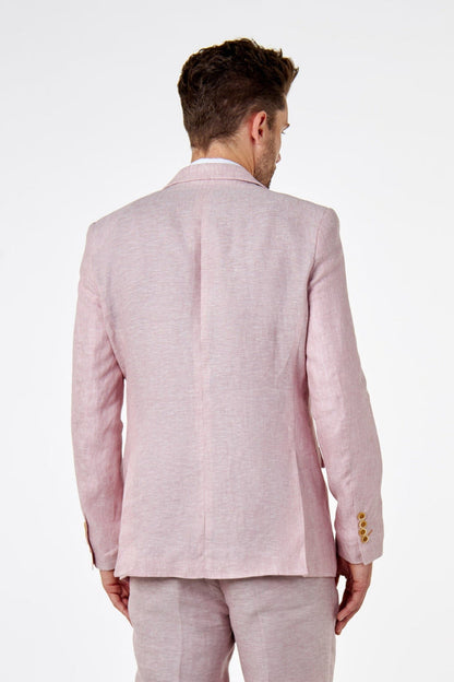 Tailored Fit Double Breasted Pink Linen Suit