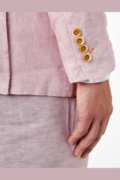 Tailored Fit Double Breasted Pink Linen Suit