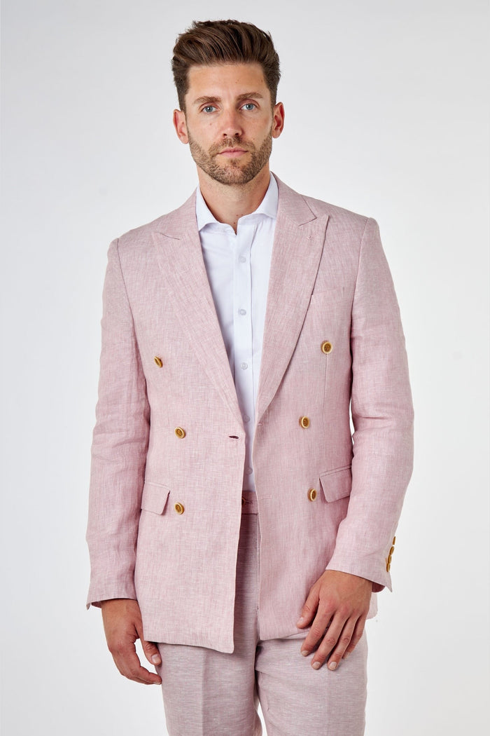Tailored Fit Double Breasted Pink Linen Suit