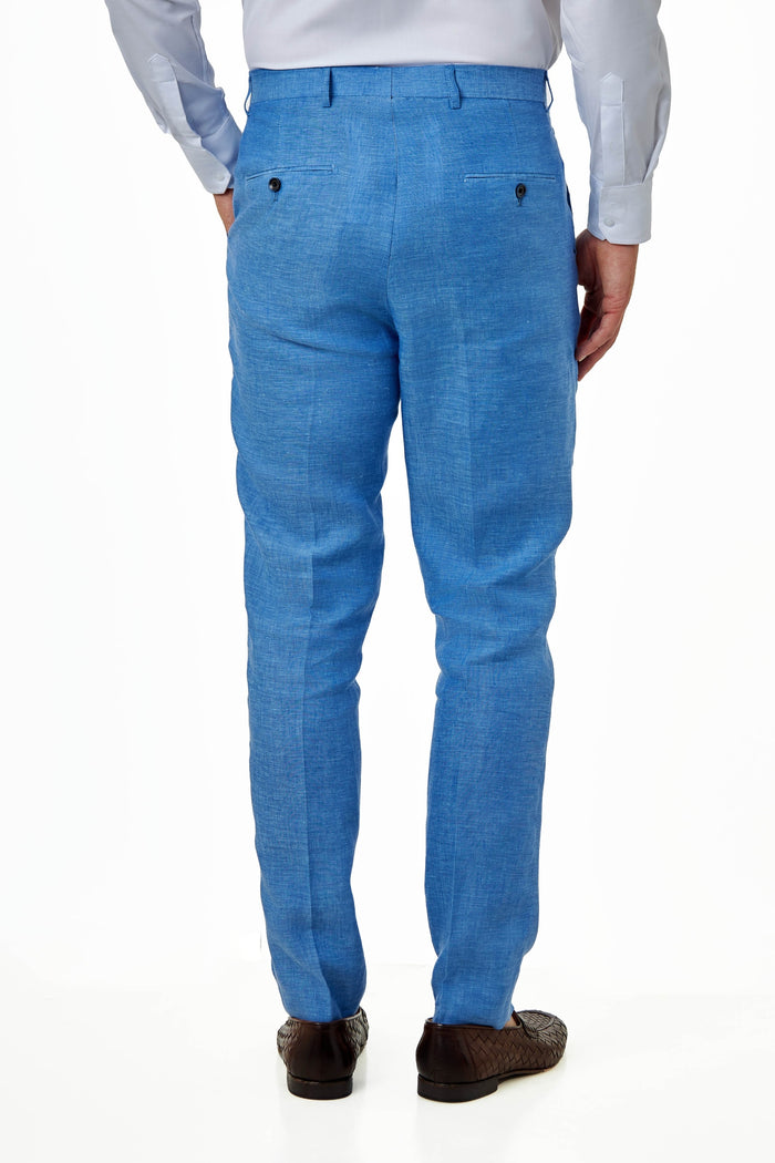 Tailored Fit Double Breasted Pure Linen Light Blue Summer Suit