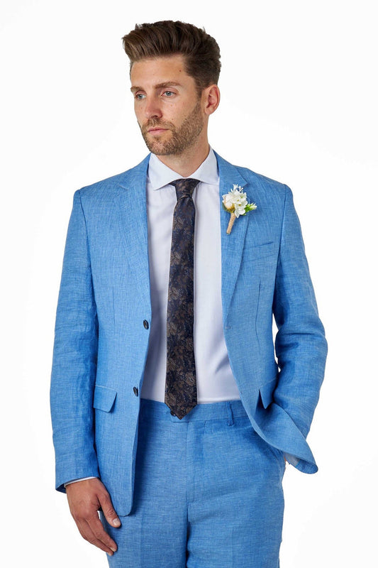 Tailored Fit Pure Linen Light Blue Summer Suit