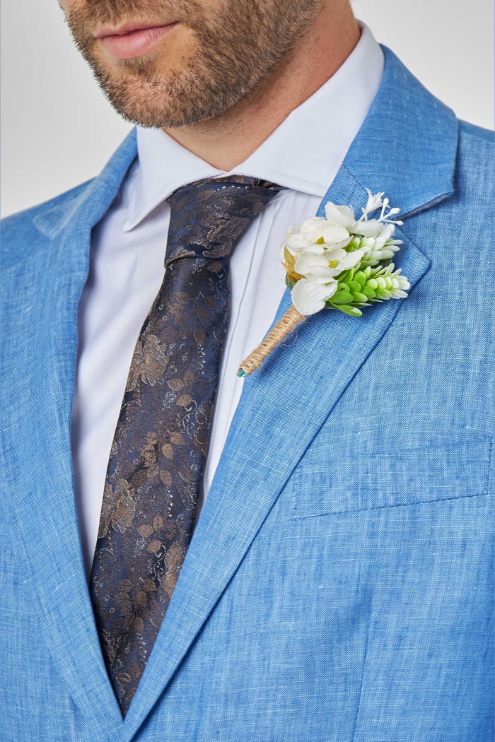 Tailored Fit Pure Linen Light Blue Summer Suit
