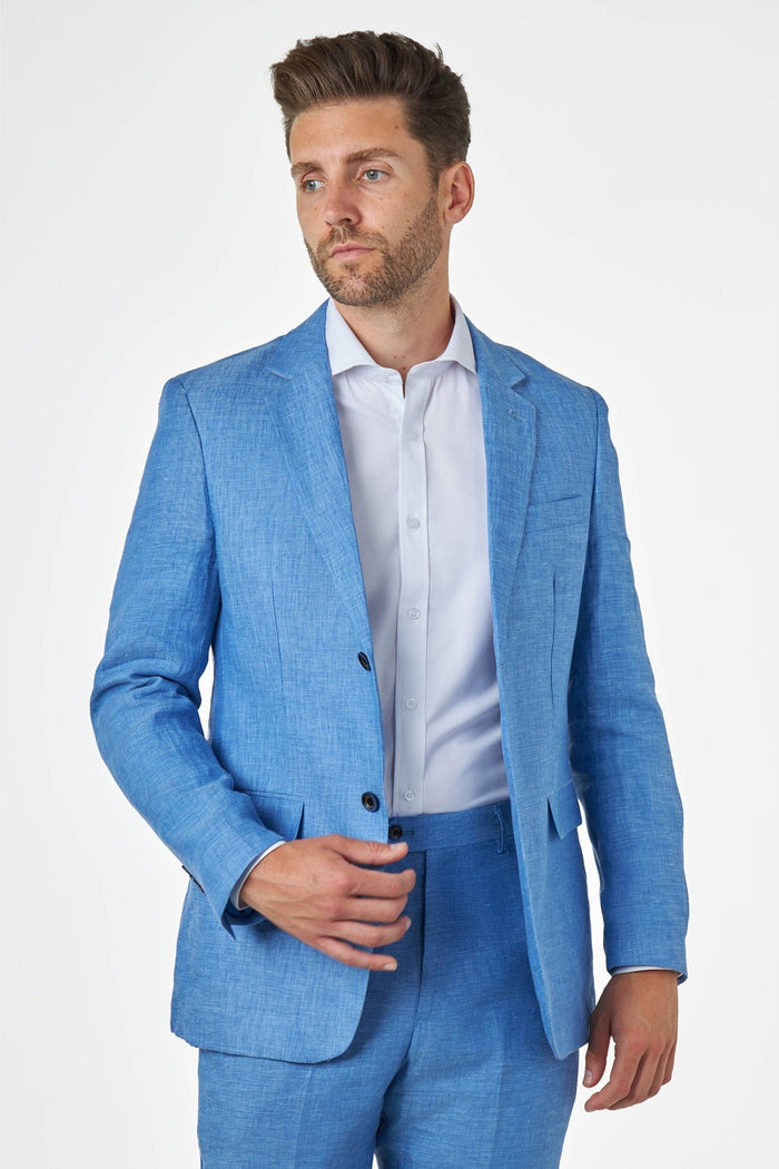 Tailored Fit Pure Linen Light Blue Summer Suit