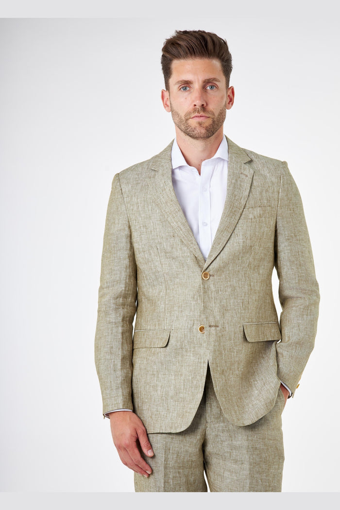 Tailored Fit Sage Green 100% Linen 2 Piece Suit
