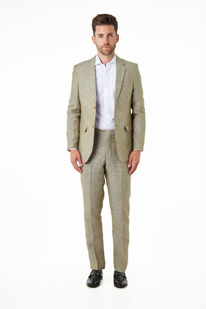 Tailored Fit Sage Green 100% Linen 2 Piece Suit