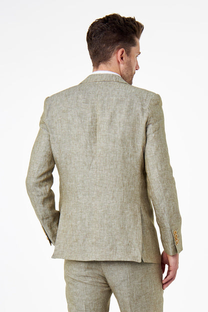 LEWIS - Tailored Fit Sage Green Linen Double Breasted Jacket