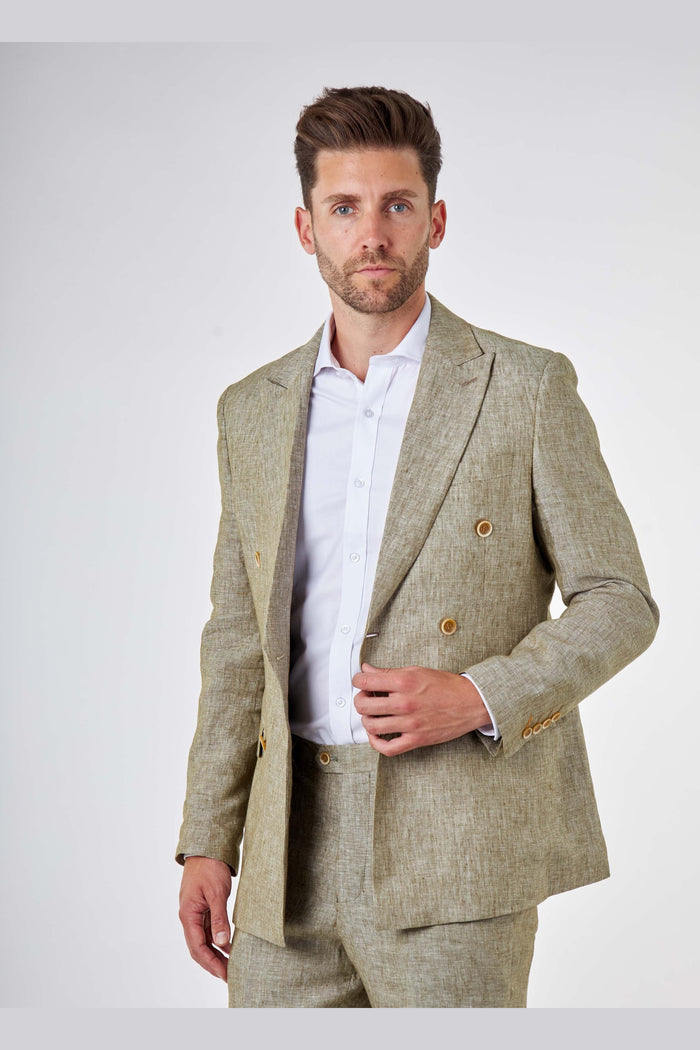 Tailored Fit Sage Green Linen Double Breasted Suit