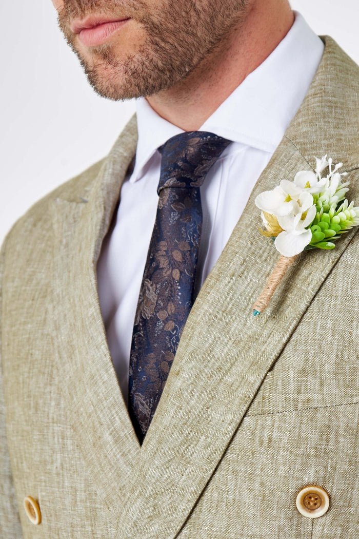 Tailored Fit Sage Green Linen Double Breasted Suit