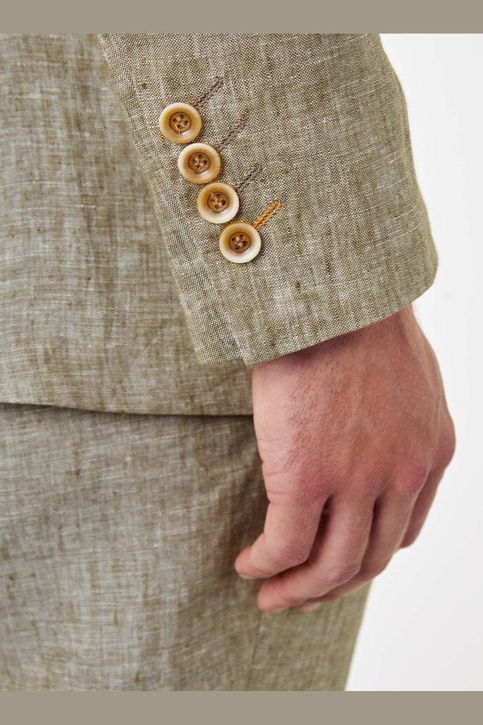 Tailored Fit Sage Green Linen Double Breasted Suit