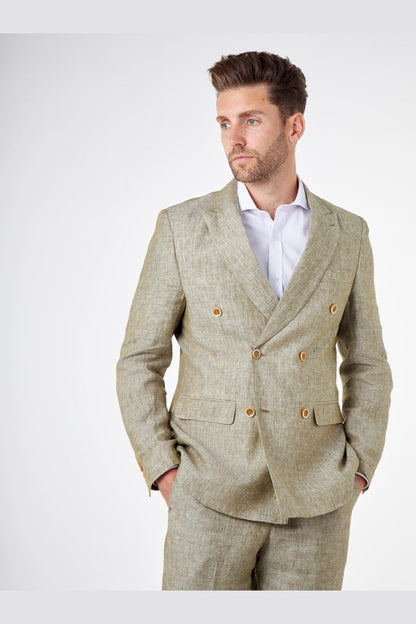 Tailored Fit Sage Green Linen Double Breasted Suit