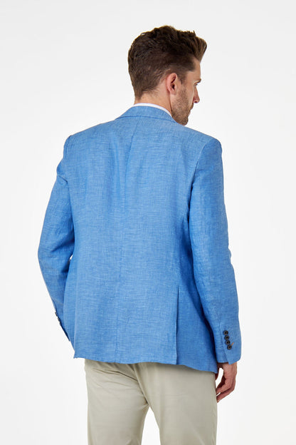 LEWIS - Tailored Fit Sky Blue Linen Double Breasted Suit Jacket