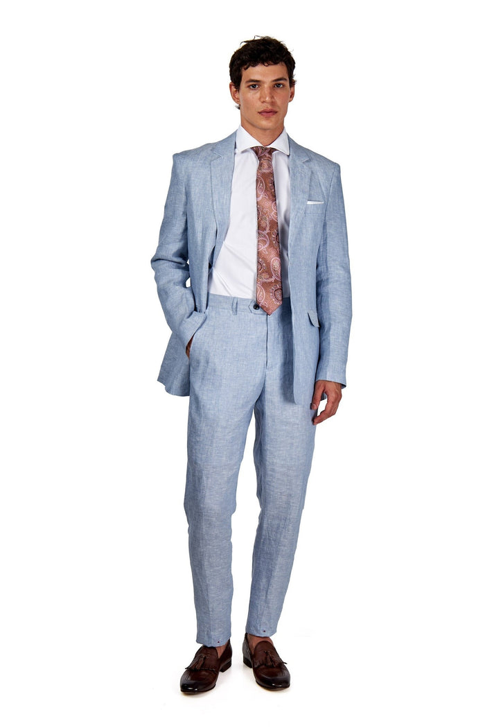 Lewis Light Blue Tailored Fit Pure Linen Summer Suit