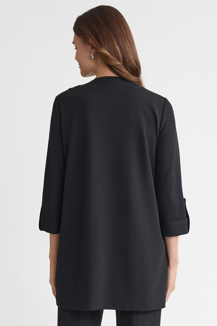 Heritage Lightweight Stretch Deco Crepe Wing Collar Jacket, Black, Black | Ming Wang