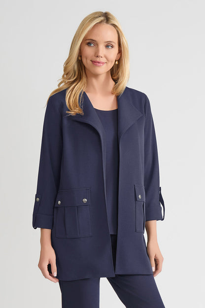 Heritage Lightweight Stretch Deco Crepe Wing Collar Jacket, Indigo, Indigo | Ming Wang