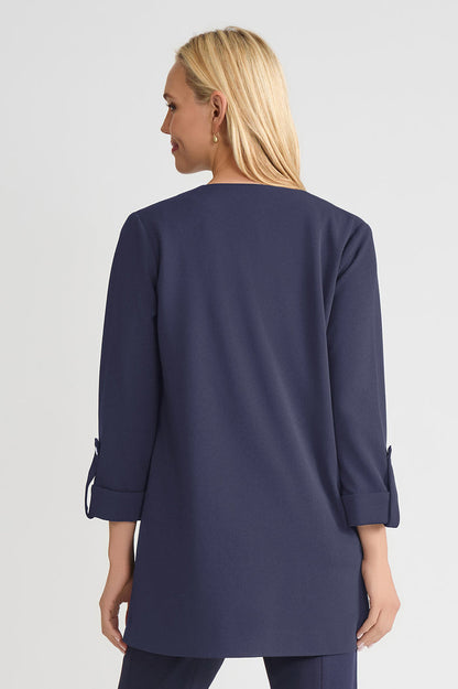 Heritage Lightweight Stretch Deco Crepe Wing Collar Jacket, Indigo, Indigo | Ming Wang