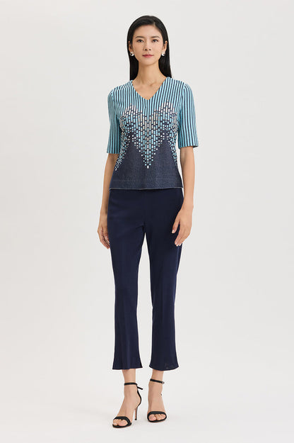 Linear Ombre Soft Knit Top, Indigo/Limestone/Serene/White | Ming Wang