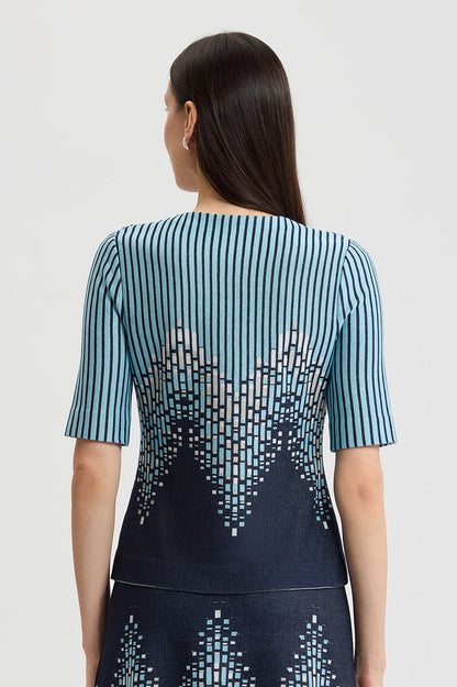 Linear Ombre Soft Knit Top, Indigo/Limestone/Serene/White | Ming Wang