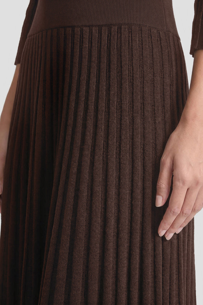 Linear Pointelle Tonal Knit Fit-N-Flare Midi Dress, Dark Umber, Dark Umber | Ming Wang