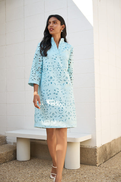 Lined Embroidered Stitch Woven Midi Dress, Serene | Ming Wang