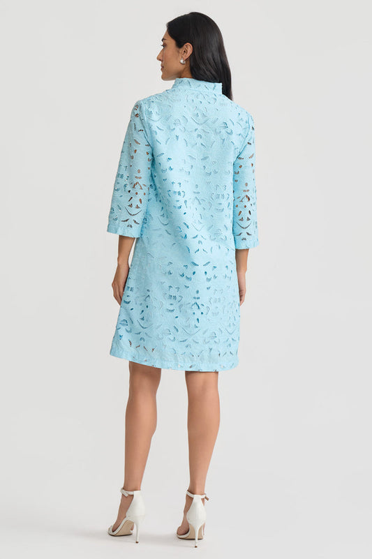 Lined Embroidered Stitch Woven Midi Dress, Serene | Ming Wang