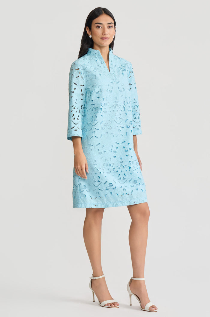 Lined Embroidered Stitch Woven Midi Dress, Serene | Ming Wang