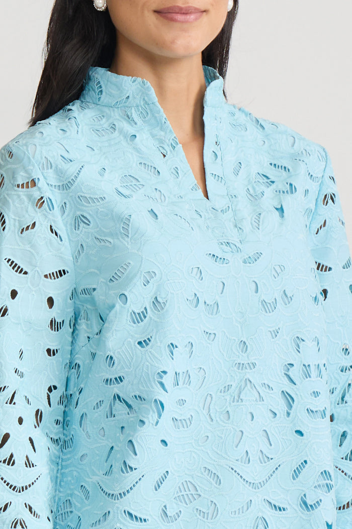 Lined Embroidered Stitch Woven Midi Dress, Serene | Ming Wang