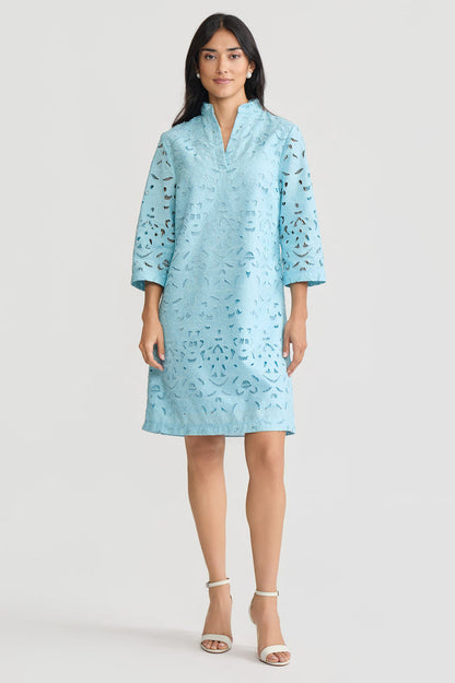 Lined Embroidered Stitch Woven Midi Dress, Serene | Ming Wang