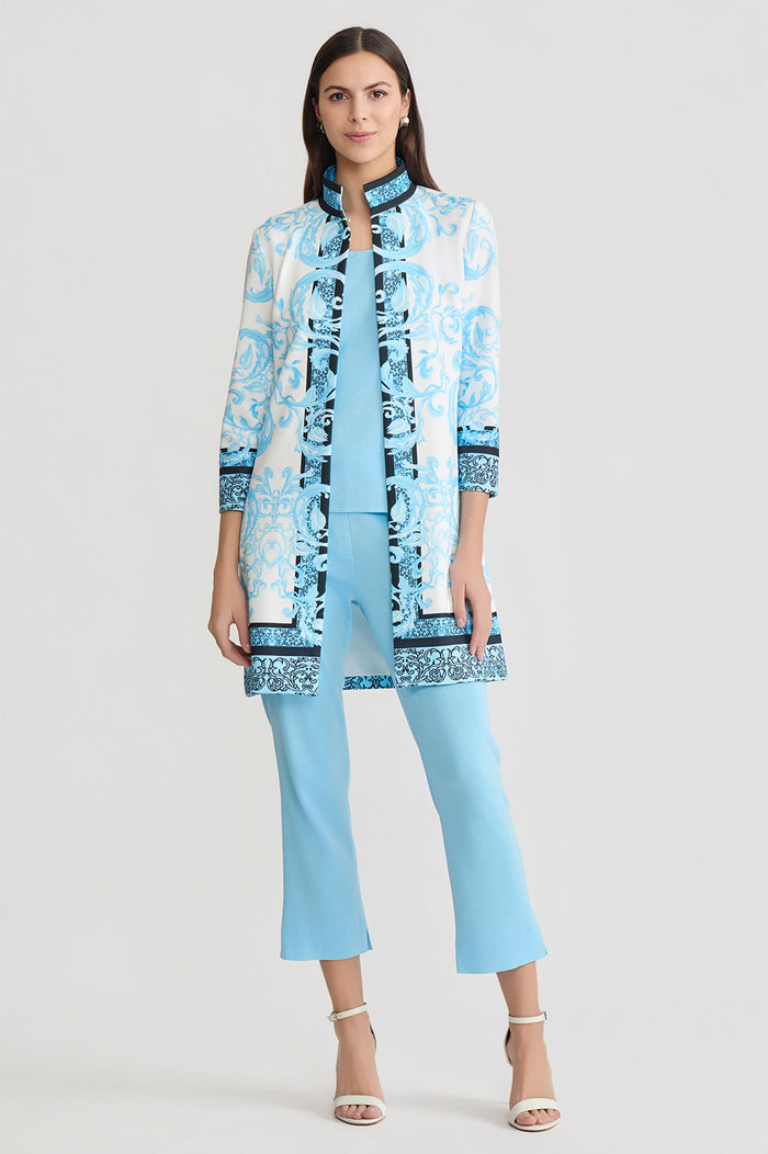 Heritage Lined Printed Stretch Deco Crepe Jacket, Serene/White/Black | Ming Wang