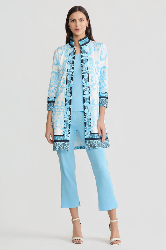 Heritage Lined Printed Stretch Deco Crepe Jacket, Serene/White/Black | Ming Wang
