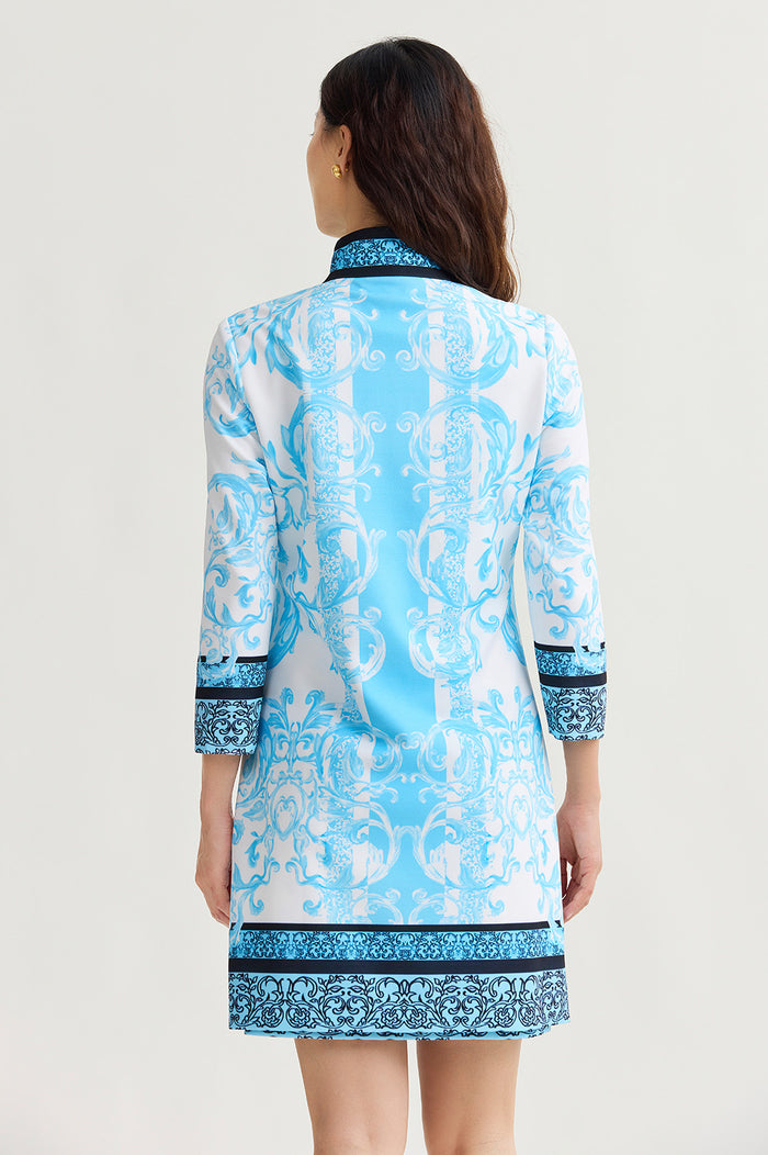 Heritage Lined Printed Stretch Deco Crepe Jacket, Serene/White/Black | Ming Wang