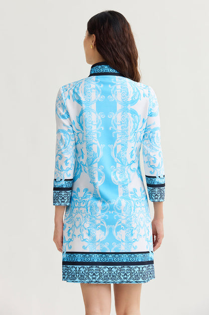 Heritage Lined Printed Stretch Deco Crepe Jacket, Serene/White/Black | Ming Wang