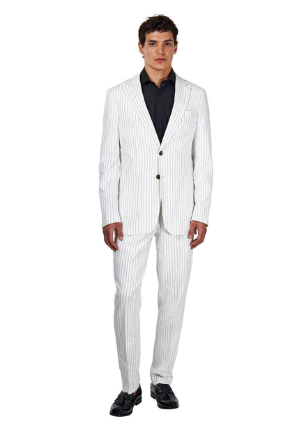 LLOYD - Tailored Mens White Pinstripe Linen 2 Piece Suit