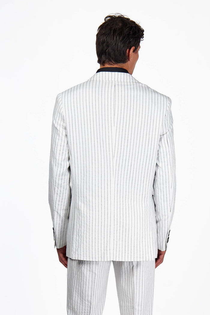 LLOYD - Tailored Mens White Pinstripe Linen 2 Piece Suit