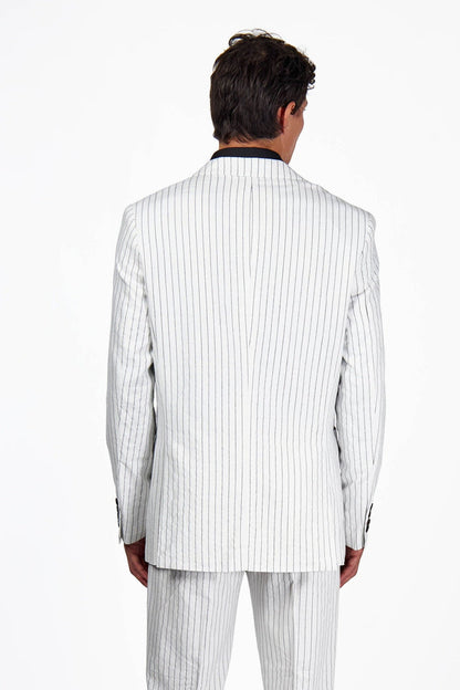 LLOYD - Tailored Mens White Pinstripe Linen 2 Piece Suit