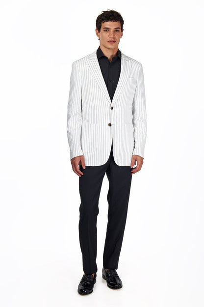 LLOYD - Tailored Mens White Pinstripe Linen 2 Piece Suit