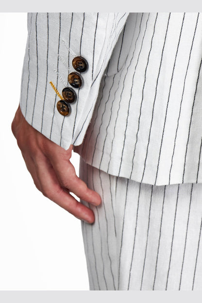LLOYD – White Double Breasted Pinstripe Linen Suit
