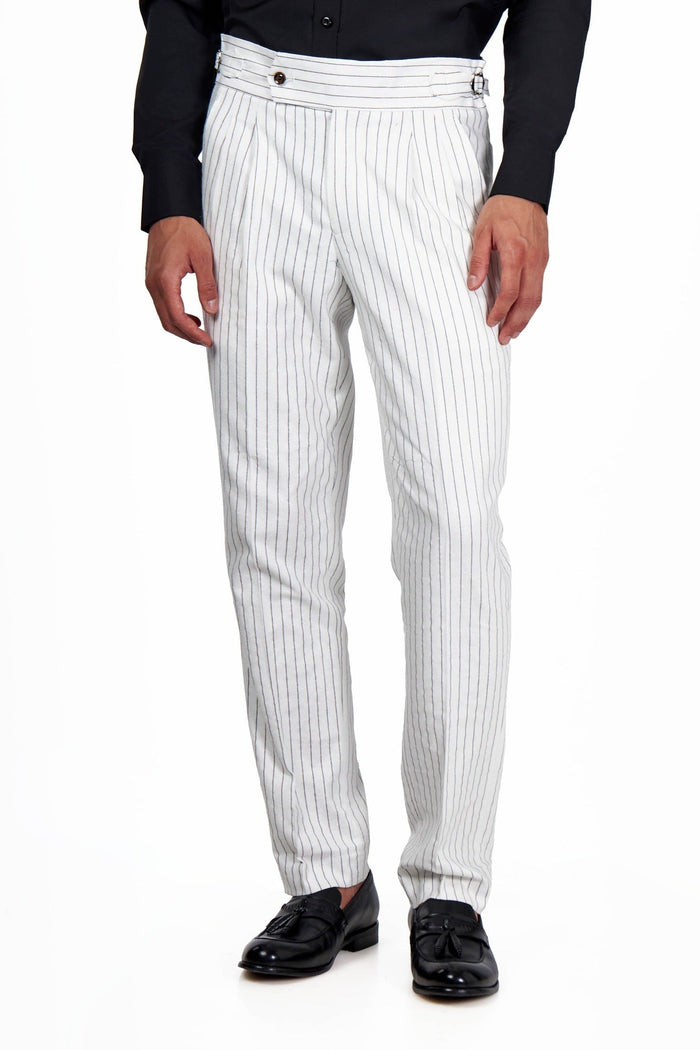 LLOYD – White Double Breasted Pinstripe Linen Suit