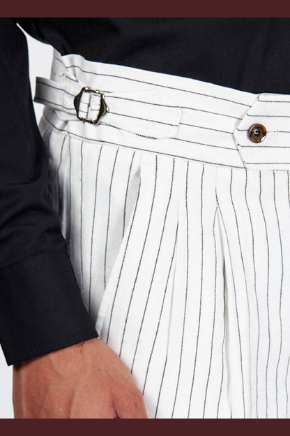 LLOYD – White Double Breasted Pinstripe Linen Suit