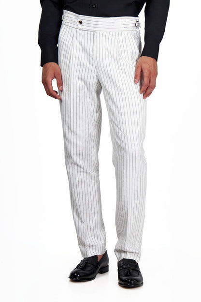 LLOYD – White Double Breasted Pinstripe Linen Suit