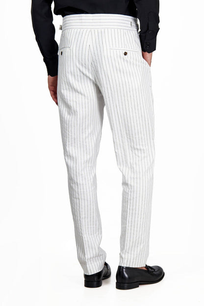 LLOYD – White Double Breasted Pinstripe Linen Suit