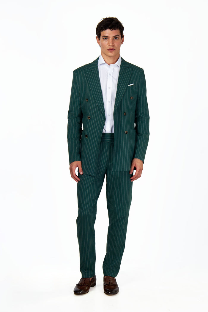 LLOYD – Double Breasted Green Pinstripe Linen Suit