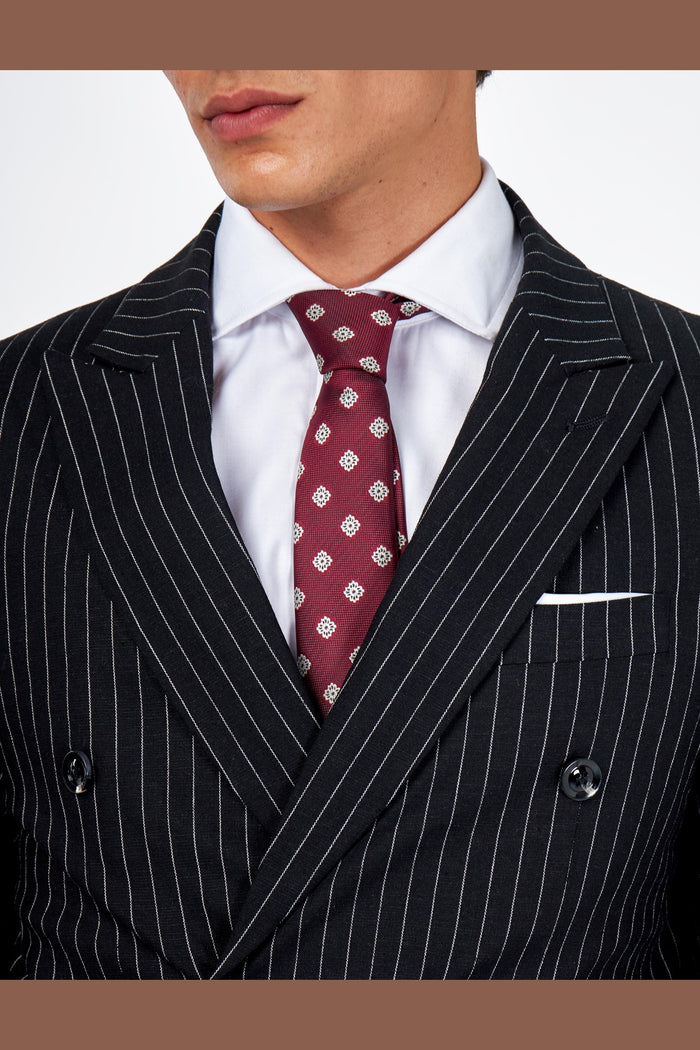 LLOYD – Double Breasted Linen Jacket In Black Pinstripes