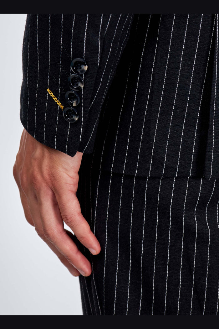 LLOYD – Double Breasted Linen Jacket In Black Pinstripes