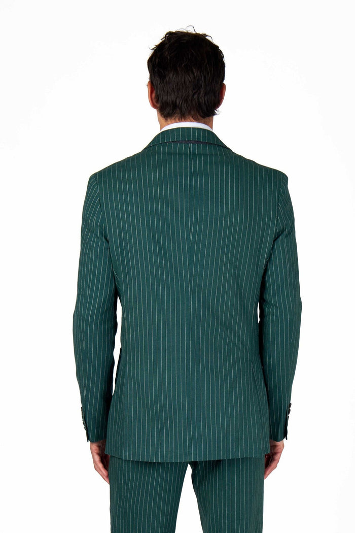 LLOYD – Double Breasted Linen Jacket In Green Pinstripes