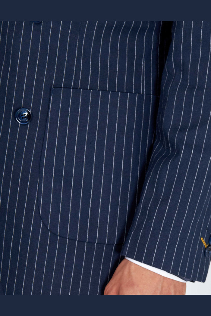 LLOYD – Double Breasted Linen Jacket In Navy Pinstripes