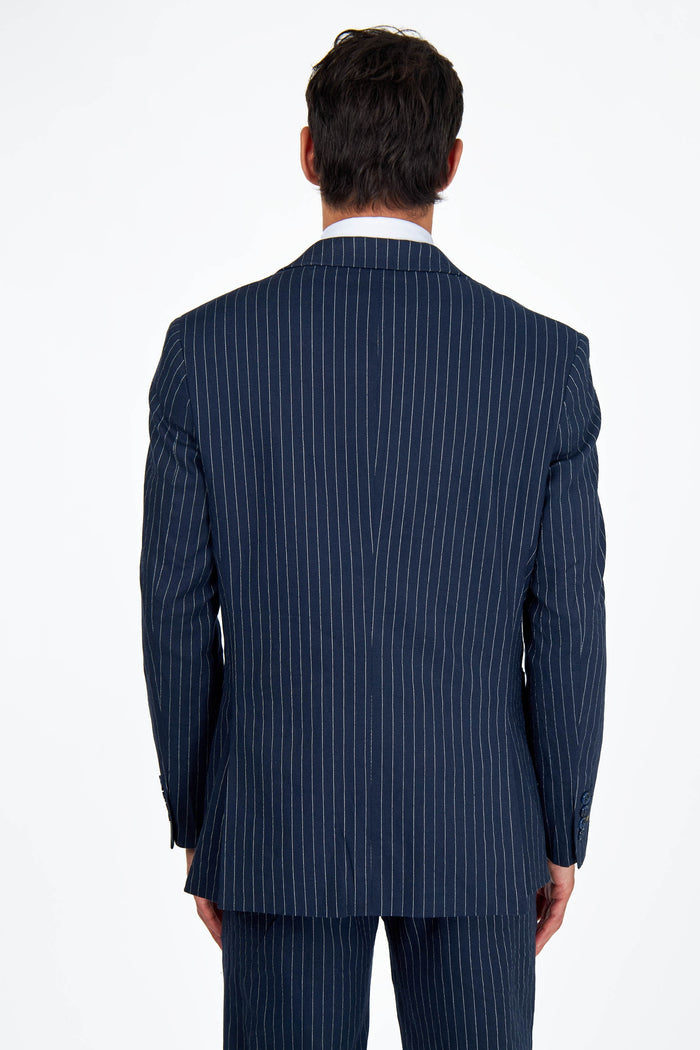 LLOYD – Double Breasted Linen Jacket In Navy Pinstripes